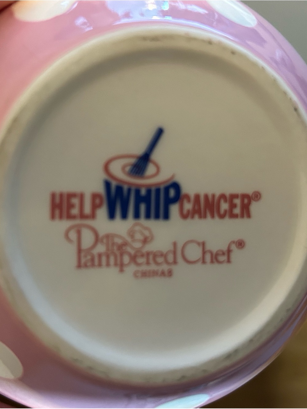 Pampered Chef Pink and White Polka Dot Help Whip Cancer Mug